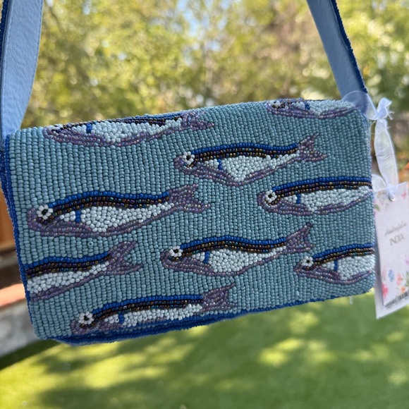 India Boutique Blue Fish Pattern Crossbody Bag - Picture 1 of 5